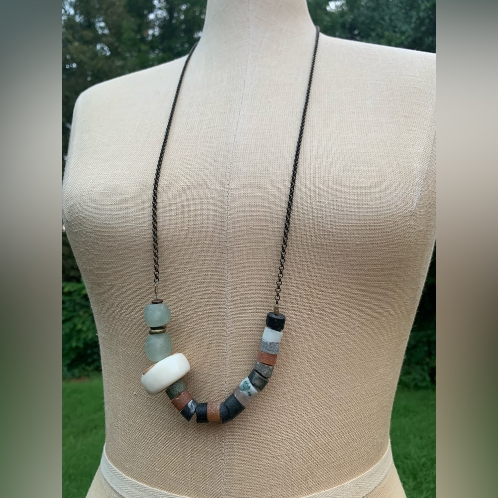 Artisan Stone/Bone/Glass Necklace - Picture 2 of 10